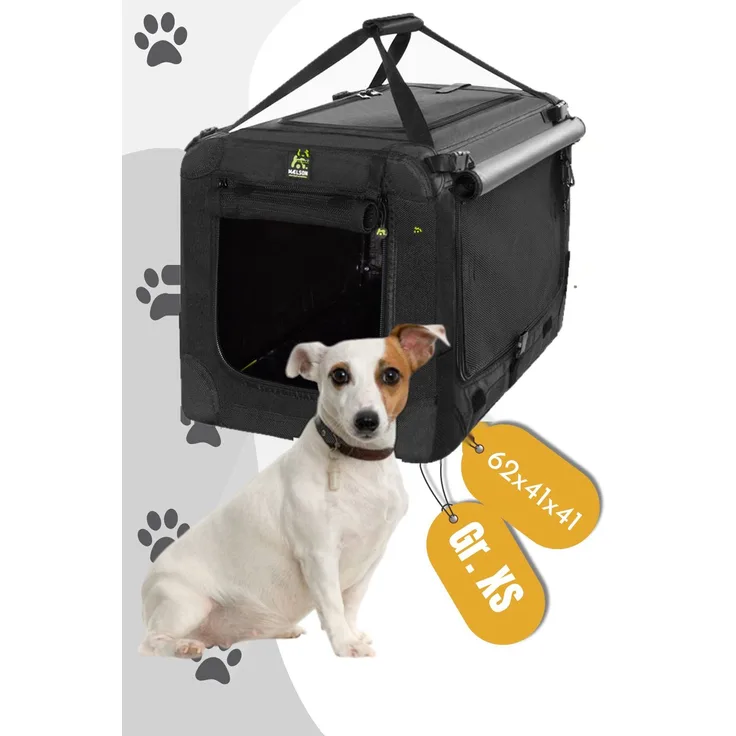 MAELSON Soft Kennel Evo, faltbare Hundebox aus Nylon 1680D, mit Netzfenster und Deluxe-Kissen, schwarz, XS (62x41x41)