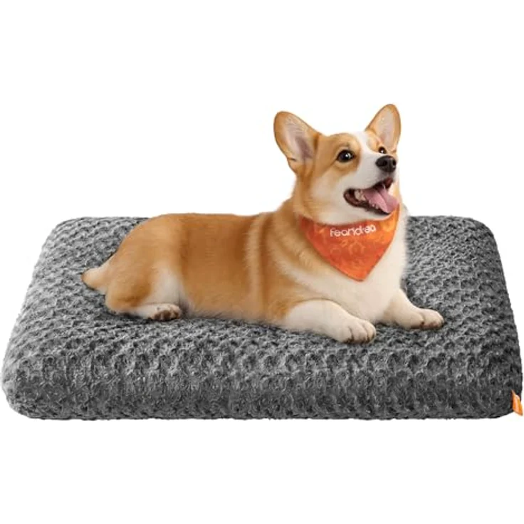 Feandrea Hundebett, 90 x 60 cm, weiche Polsterung aus PV-Plüsch, waschbar, rutschfest, grau – Bild 1