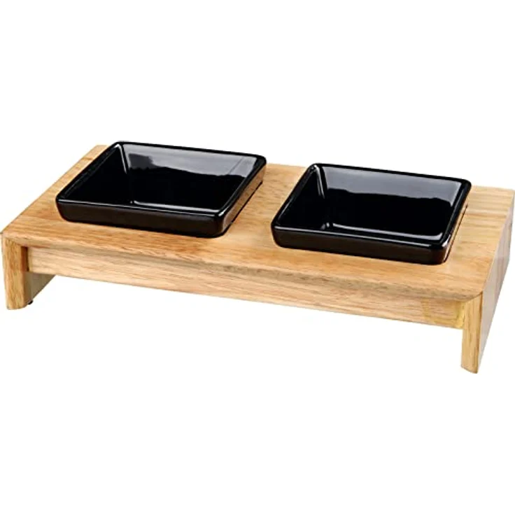 TRIXIE Napf-Set Keramik/Holz, 2 x 0,2 l, schwerer Napfhalter aus Hartholz, rutschfest - Schwarz – Bild 2