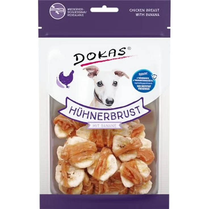 DOKAS Getreidefreier Premium Snack, Hühnerbrust mit Banane, 8x70g, glutenfrei und sojafrei – Bild 1