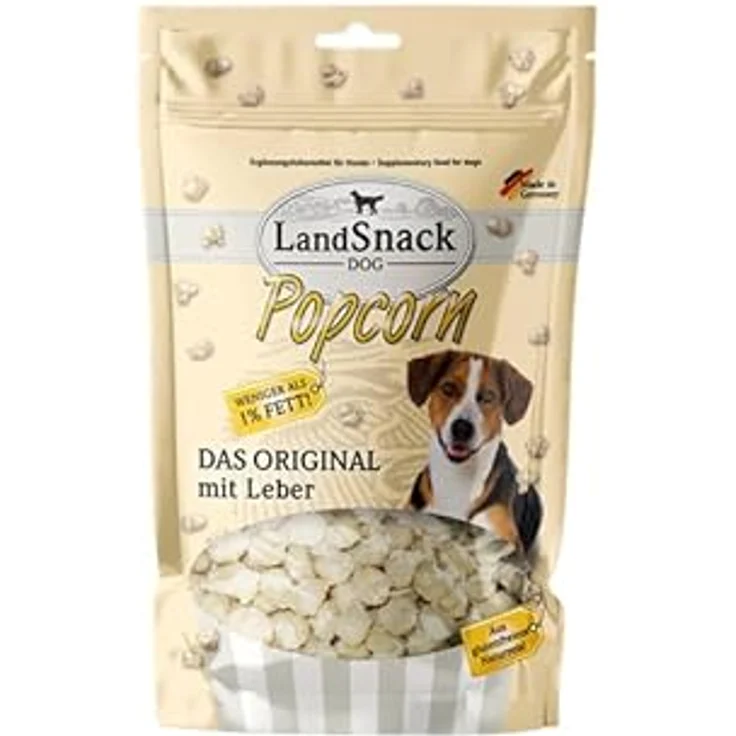 LandSnack Dog Popcorn, der Reissnack für Hunde mit weniger als 1% Fett, zuckerfrei und glutenfrei, 12x 100g, Original mit Leber – Bild 2