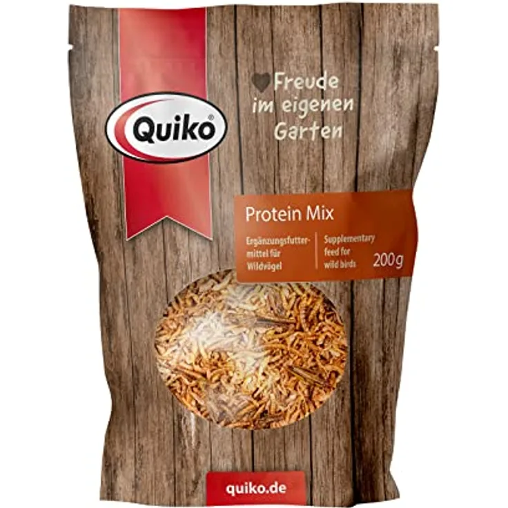 Quiko Protein Mix 200g, vogelfütterndes Wildvogelfutter mit Mehlwürmern und Larven, ganzjährig für Gartenvögel
