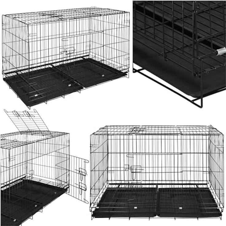 SPRINGOS Gitterkäfig Indoor-Kennel, Metallkäfig mit 2 Türen und 2 Kunststoff-Bodenwannen, 100 x 70 x 60 cm – Bild 4