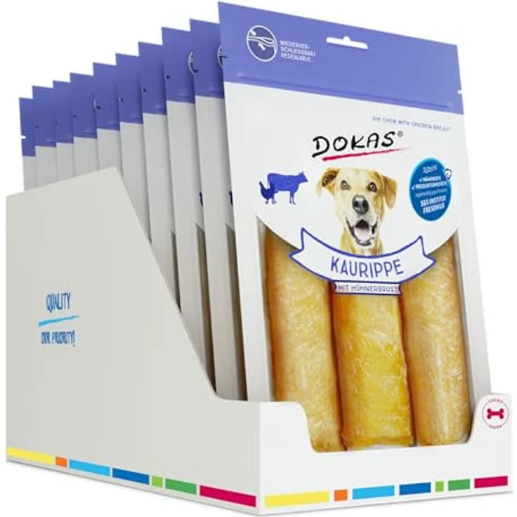 Dokas Kaurippe mit Hühnerbrust für Hunde, 10 x 210 g - Hochwertiger Hundesnack mit 80% Rinderhaut und 16% Hühnerbrustfilet – Bild 2