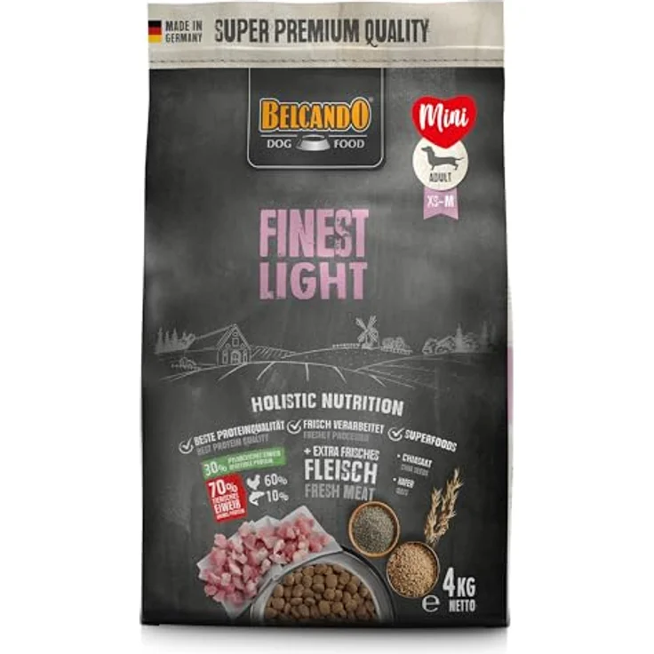 Belcando Finest Light 4kg Mini, Hunde-Trockenfutter für gering aktive und ältere Hunde – Bild 1