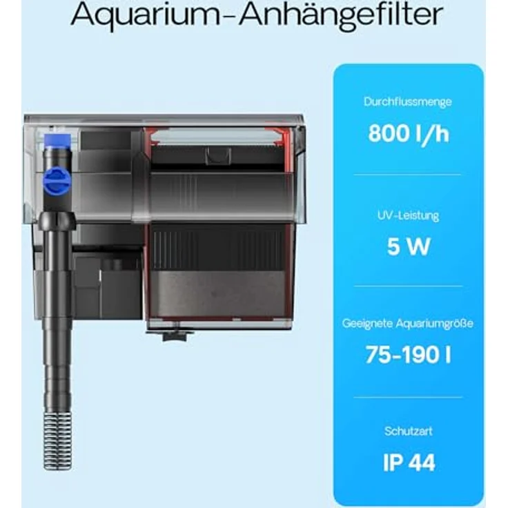 SunSun CBG-800 Hang On Filter, Aquarienfilter mit UVC-Lampe und 800 l/h Pumpenleistung für Aquarien bis 190 L – Bild 4