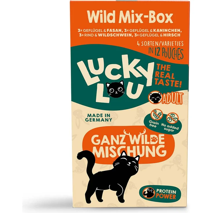 Lucky Lou Lifestage Adult Wild-Mix, Katzen-Nassfutter ohne Getreide und Zuckerzusatz, 12x125g