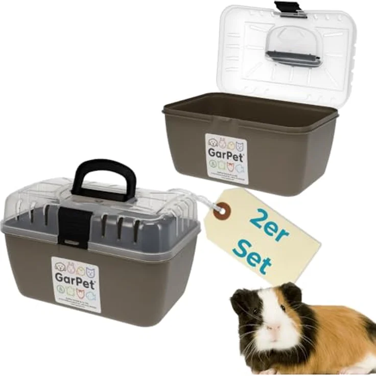 GarPet 2er Set Transportbox für Kleintiere, mit optimaler Belüftung und transparentem Deckel, ideal für Meerschweinchen, Hamster und Vögel – Bild 1