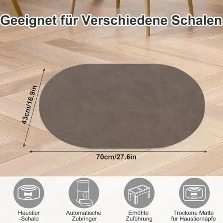HAOLESHITE Napfunterlage für Hunde und Katzen, rutschfest und saugfähig, schnelltrocknend, braun, 43 x 70 cm – Bild 2
