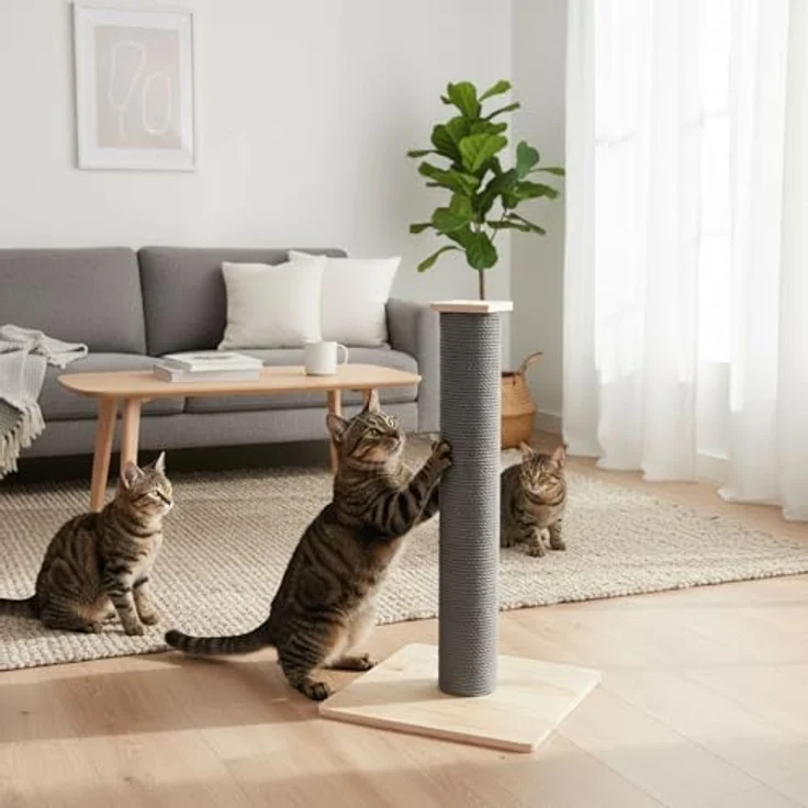 Eyepower Luca, 62cm Sisal Kratzsäule für Katzen mit stabiler Bambus Bodenplatte, ideal für kleine Räume – Bild 3