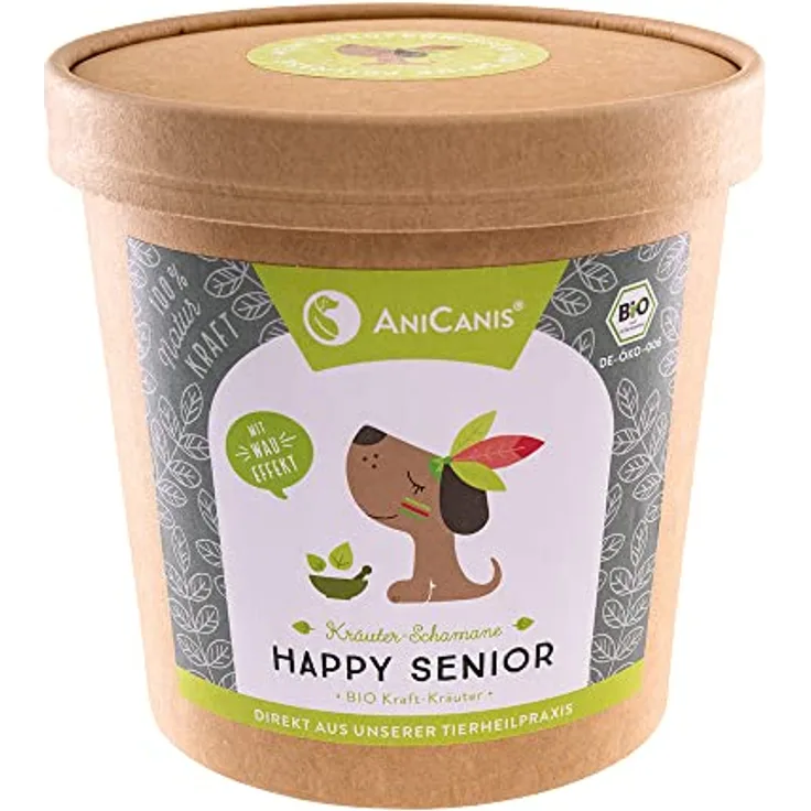 AniCanis Bio Kräutermix Happy Senior, Futterzusatz für alte Hunde zur Unterstützung von Vitalität und Immunsystem, 100g
