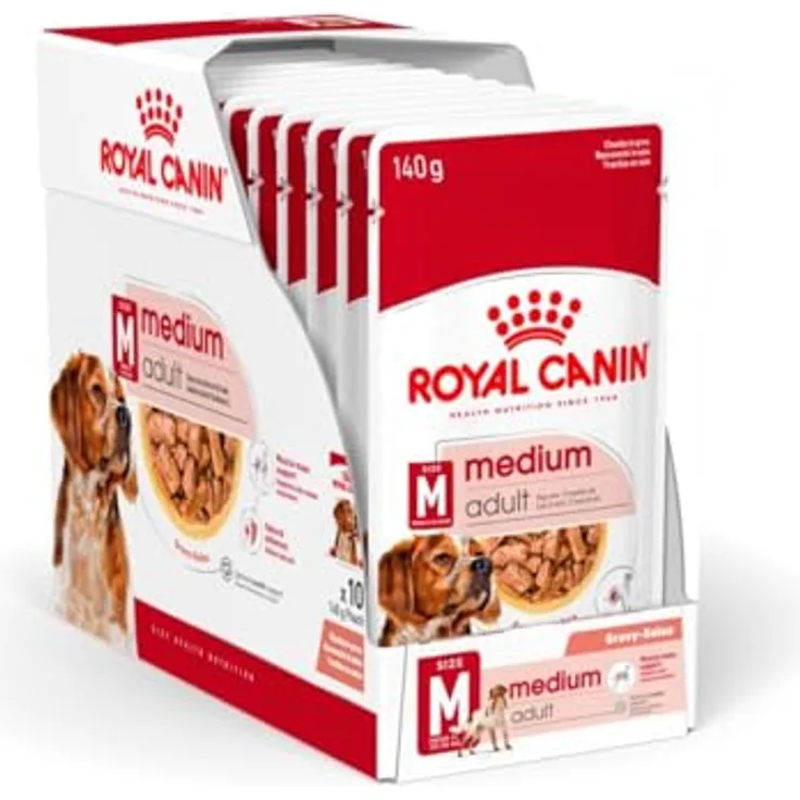 Royal Canin Medium Adult, Nassfutter für mittelgroße Hunde 11-25 kg, 10 x 140 g, mit ausgewählten Zutaten und Unterstützung der Verdauung