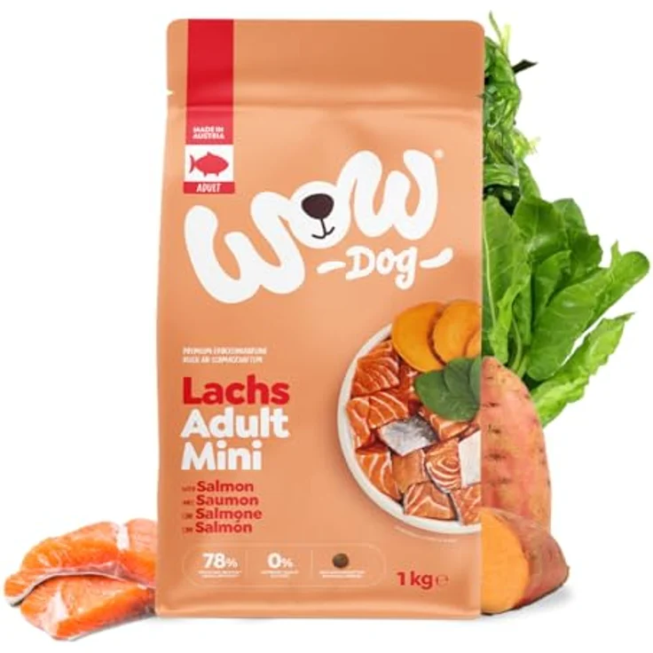 WOW! Dog TROCKEN Minis ADULT mit Lachs, 1 kg, speziell für ausgewachsene Hunde – Bild 1