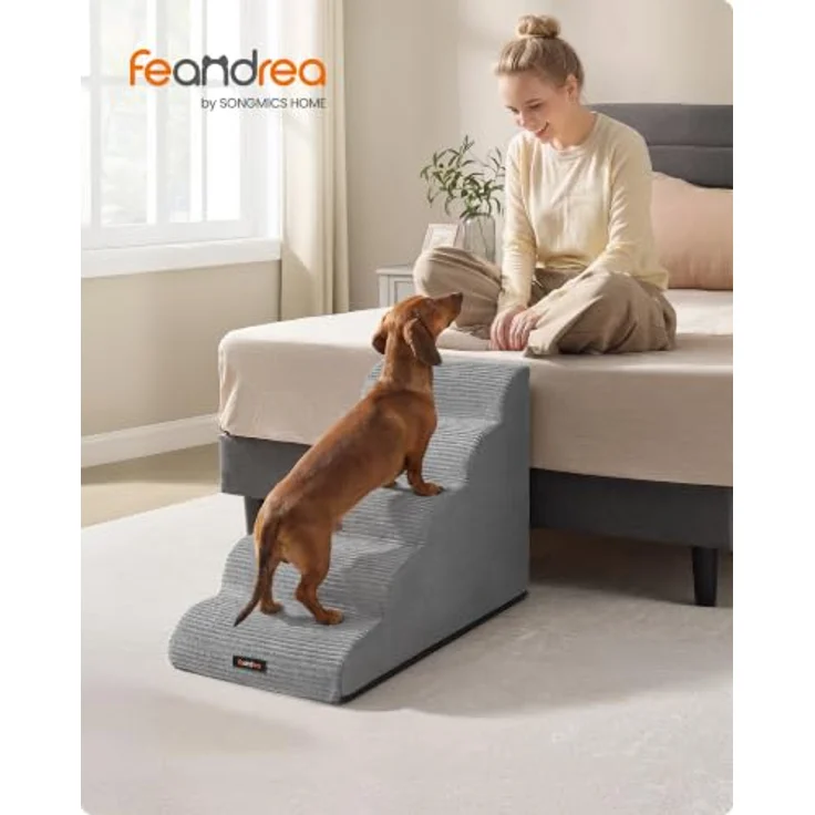 Feandrea Hundetreppe PPS005GD01, 5 Stufen, rutschfest, wasserdicht, für kleine Hunde, in stillem Taubengrau, abnehmbarer waschbarer Bezug, geringer Neigung – Bild 2