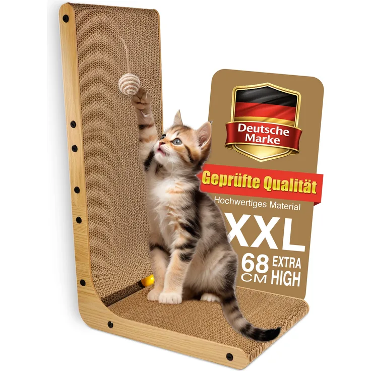 LINUMA® Kratzbrett 68cm hoch, multifunktionales Kratzmöbel aus Wellpappe, doppelseitig nutzbar, inkl. Katzenminze