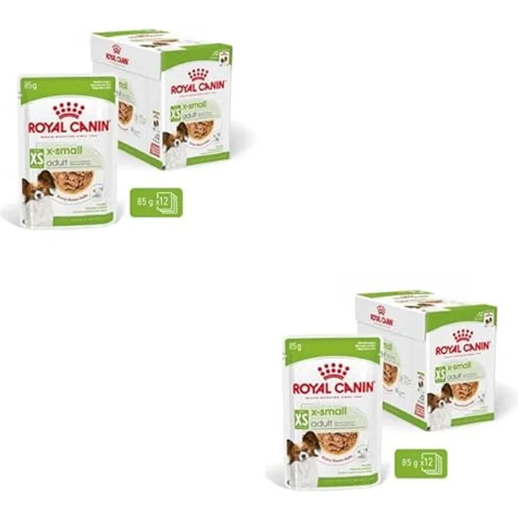 ROYAL CANIN X-Small Adult Häppchen in Soße, Feuchtnahrung für kleine Hunde, Doppelpack 2 x 12 x 85 g, ab 10 Monate, nährstoffreich im Pouchbeutel