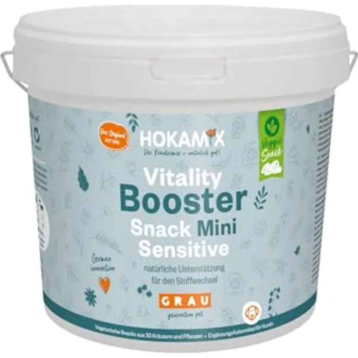 Grau - Hokamix Vitality Booster Snack Mini Sensitive, Ergänzungsfuttermittel für Hunde, 2,25 kg, vegetarisch mit 30 Kräutern und Pflanzen