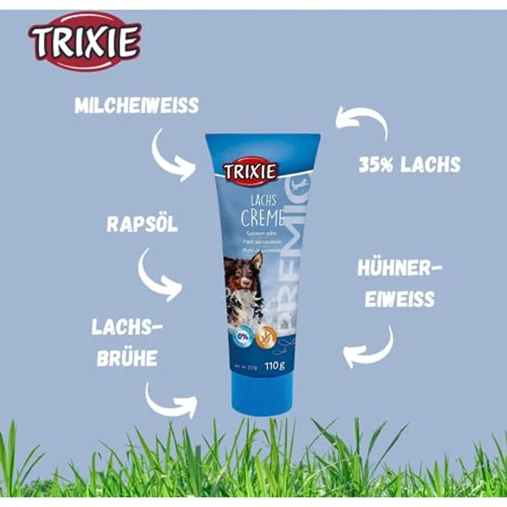 TRIXIE Hunde-Lachscreme PREMIO 110g, glutenfreier Premium Hundesnack ohne Getreide & Zucker, hochprozentig und nahrhaft für Training & Belohnung, 3178-1 – Bild 3