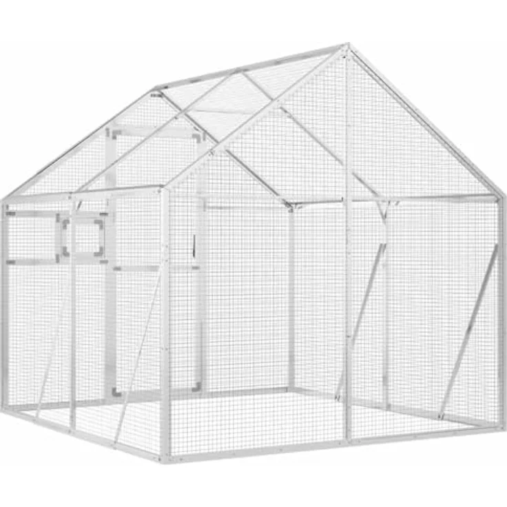 vidaXL Vogelvoliere, Aluminium Käfig mit Wire Mesh Grids, abschließbarer Tür, für Außenbereich, silbern – Bild 5