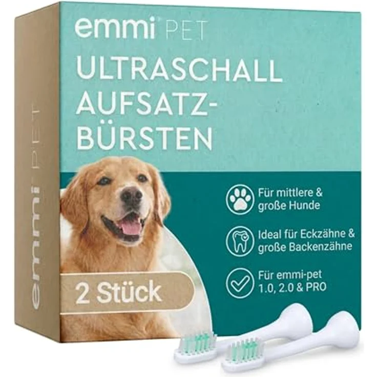 Emmi-pet A2-M2 Ultraschall Aufsteckbürsten I 2er Set für emmi-PET Zahnbürste 1.0, 2.0 & PRO I Sanfte Zahnpflege für mittlere & große Hunde – Bild 1