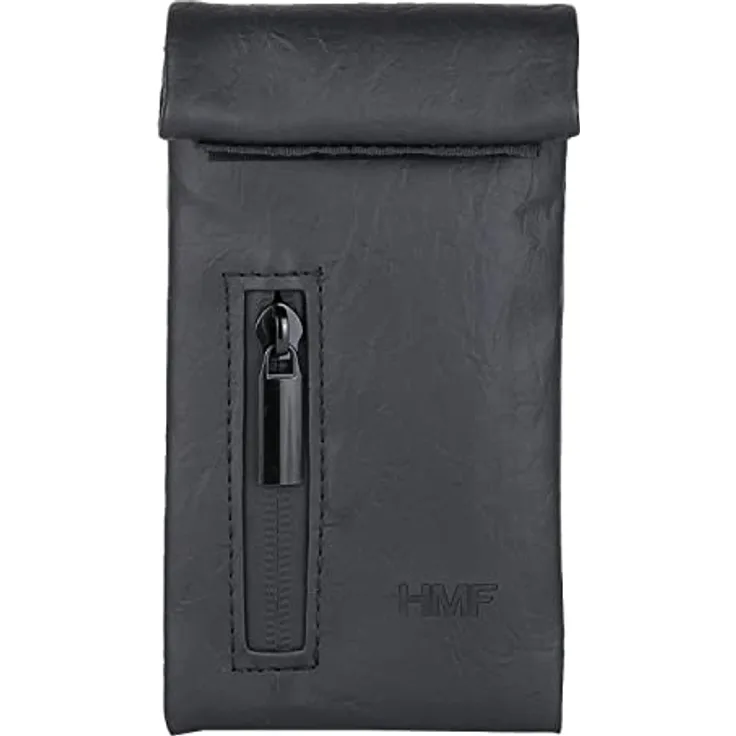 HMF Geruchsdichte Tasche, Leckerlibeutel für Hunde, Größe S, wasserundurchlässiges Kunstleder, schwarz, mit Rolltop-Verschluss und Zusatzfach