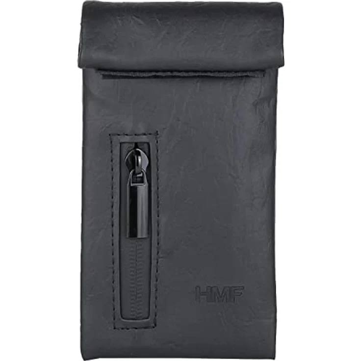 HMF Geruchsdichte Tasche, Leckerlibeutel für Hunde, Größe S, wasserundurchlässiges Kunstleder, schwarz, mit Rolltop-Verschluss und Zusatzfach – Bild 1