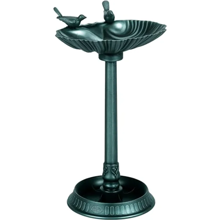 Outsunny Vogeltränke Kunststoff, Zwei-Becken Vogelbad mit muschelförmigem Becken und antikem Metall-Look, dunkelgrün, 49,5L x 38B x 81H cm