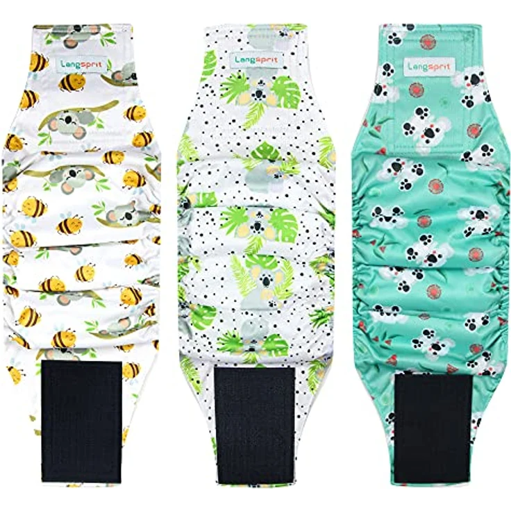 Langsprit Rüdenwindeln, hochabsorbierende, waschbare Windeln für kleine Hunde und Welpen, Größe S, 3 Stück, Auslaufsicheres Design – Bild 1