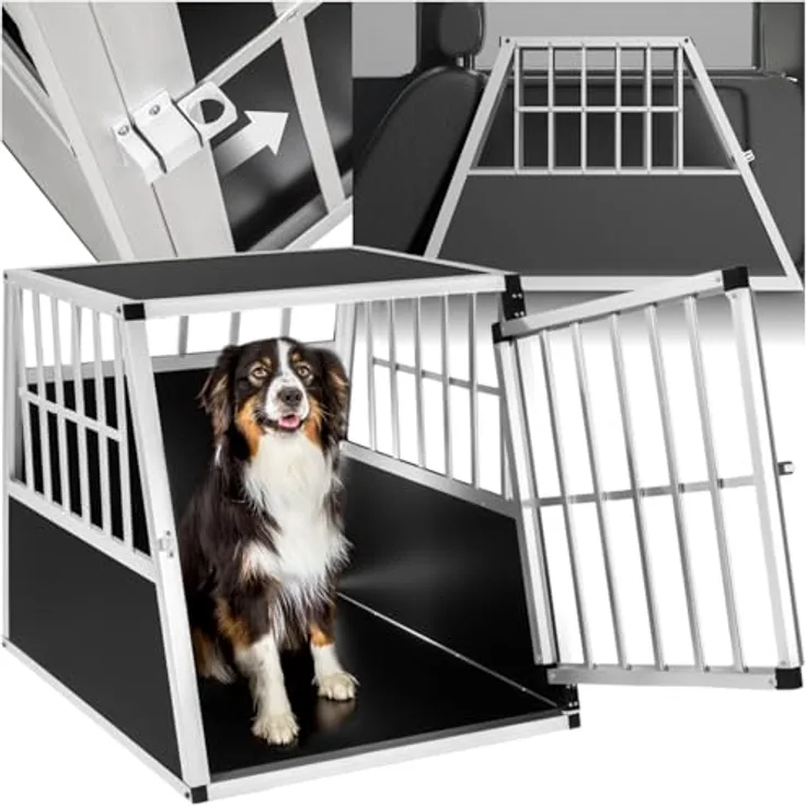 tectake® Hundebox Auto, Aluminium Transportbox mit schräger Rückwand, leicht und stabil, für Kombifahrzeuge, 66x90x69,5cm