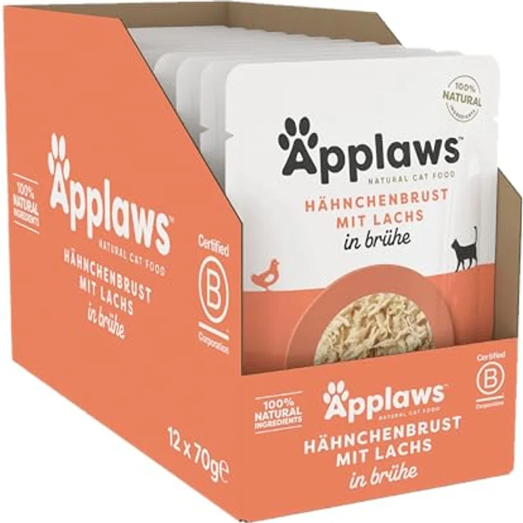 Applaws Natürliches Nassfutter für Katzen, Hühnchen mit Lachs in Brühe, 12 x 70g, 100% natürlich, Premium-Protein, Omega-3 & 6 Unterstützung – Bild 1
