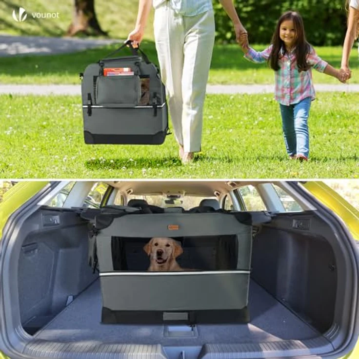 VOUNOT Faltbare Hundebox, Transportbox für Katzen und Hunde, Atmungsaktive Hundetasche aus Oxford-Gewebe, Metallrahmen, 70x52x52cm, Grau – Bild 3