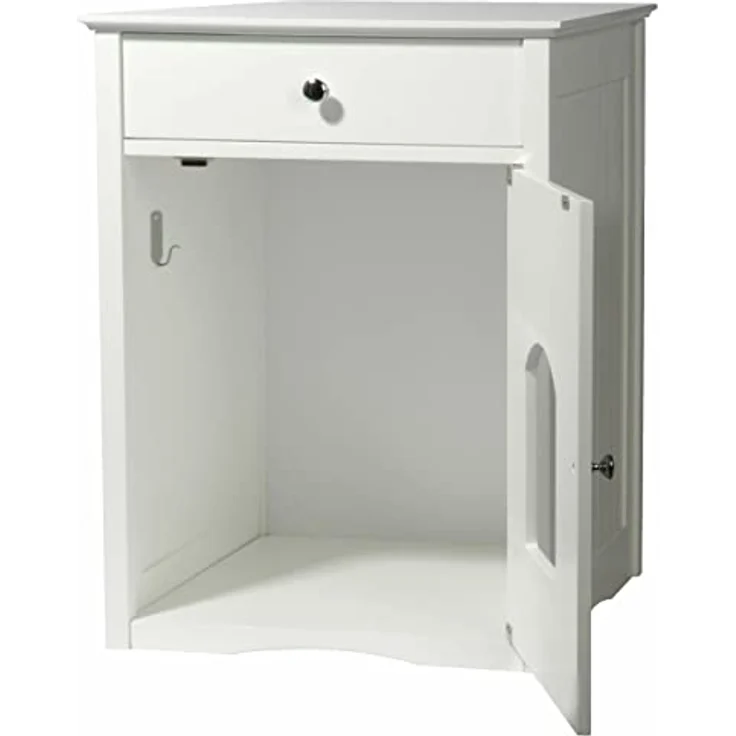 Dobar Mohrle (Katzenklo geschlossen), Katzenschrank aus Holz mit integrierter Katzenhöhle und zusätzlicher Stauraum, weiß – Bild 2