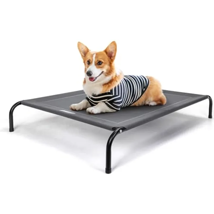 Nobleza Erhöhtes Hundebett für Mittelgroße Hunde, Outdoor Liege mit feuchtigkeitsbeständiger Netzoberfläche, grau, M, 105x80x20CM