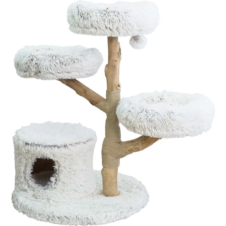 Europet Bernina Kratzbaum Malaga, stabiler Kratzbaum aus Naturholz mit 3 Liegeflächen, weiß, 68 x 68 x 102 cm