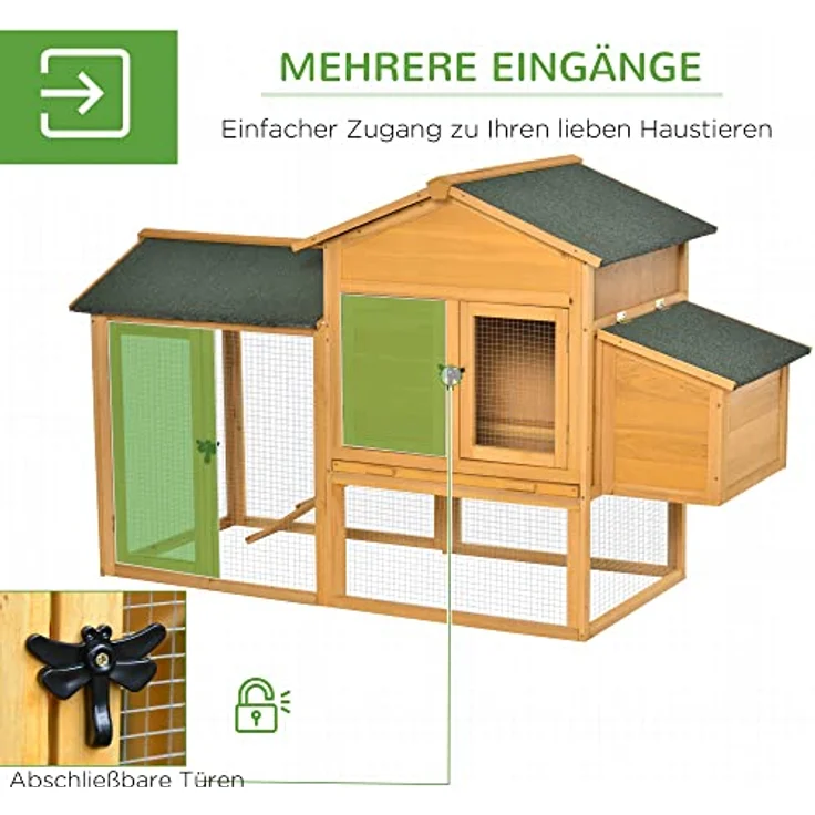 PawHut Zwerghühnerstall Zwerghühnerhaus mit Auslauf Tannenholz Gelb 168x75x103 cm – Bild 4