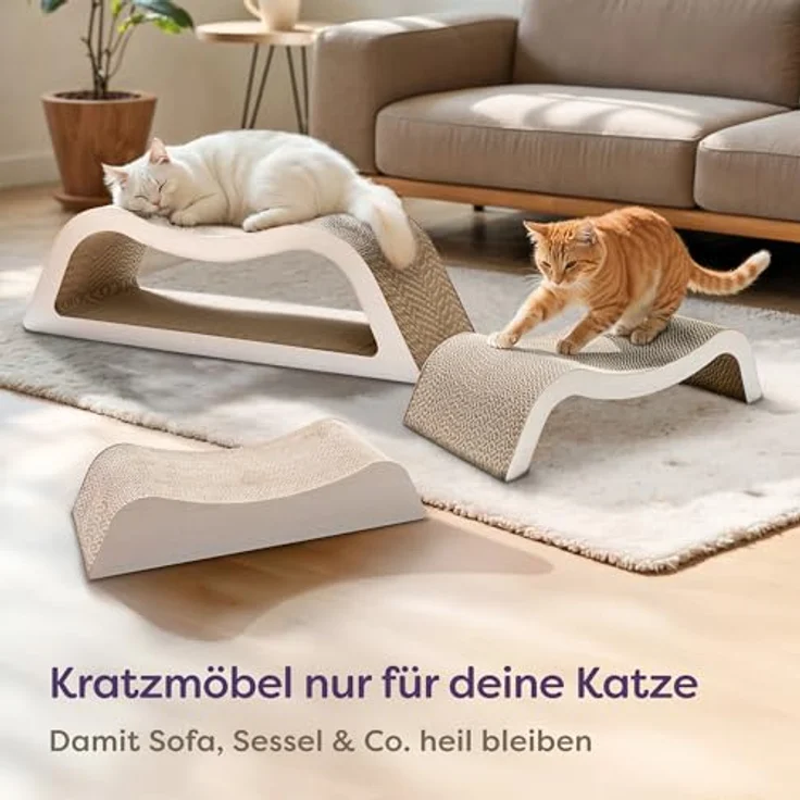 Knupis Kratzmöbel Kratzbrett 3-teilig XXL 75cm, besonders kratzfeste Kratzpappe für Katzen, bis zu 2 Jahre Kratzspaß, platzsparend, Farbe Cloud (Weiß) – Bild 5