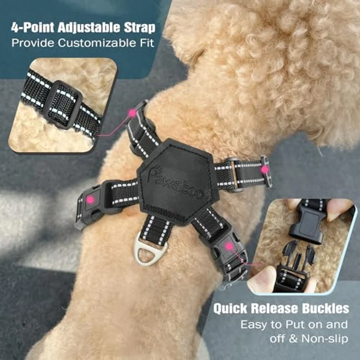 Pawaboo Hundegeschirr mit Hundeleine Set, X-Rahmen, verstellbares Anti-Zug Brustgeschirr für kleine und mittelgroße Hunde & Welpen, atmungsaktive Weste, Größe S, Schwarz – Bild 4