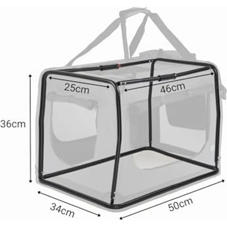 lionto Hundetransportbox Faltbar, 60x42x44 cm, grau, aus robustem Oxford-Gewebe mit Mesh-Netzen und personalisierbarem Namen – Bild 5