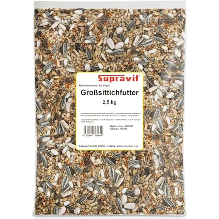 Supravit Großsittichfutter 2,5 kg - Körnermischung mit Sonnenblumenkerne - ausgewogenes Vogelfutter mit wichtigen Nährstoffen und Mineralien für Sittiche – Bild 1