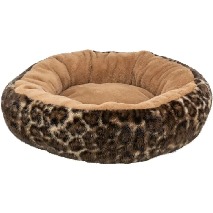 Trixie Hundebett Leo, rundes Hundekissen in Hellbraun/Braun, Ø50cm, mit abnehmbarem Softplüsch-Bezug und rutschfestem Boden – Bild 1