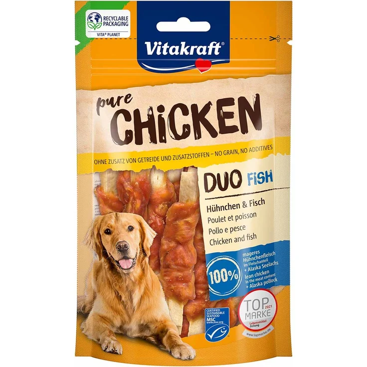Vitakraft CHICKEN Duo, Hühnchen- und Fischsnack für Hunde, 80g, ohne Zuckerzusatz und Zusatzstoffe