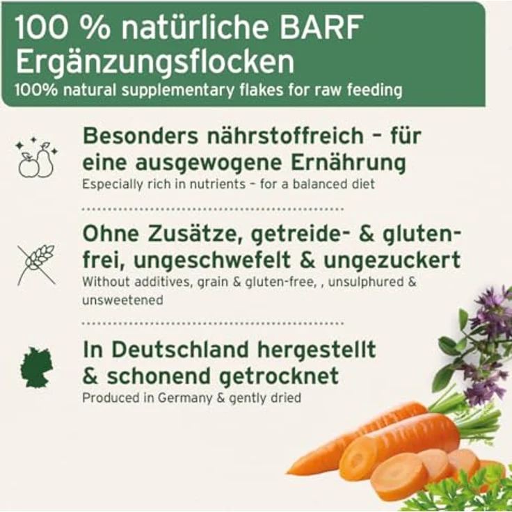 AniForte Barf Zusatz für Hunde Gemüse Kräuter Vielfalt 1kg - getreidefreies, glutenfreies Flockenfutter mit Möhren- und Erbsenflocken, 100% Natur ohne künstliche Zusätze – Bild 3