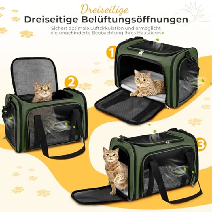 TOFFCAEA Faltbare Transporttasche für Katze und Hund, tragbare Hundetransportbox bis 5kg, grün, L 43 x B 28 x H 28 cm, atmungsaktiv und mit Sicherheitsgurten – Bild 5