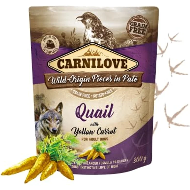CARNILOVE Quail with Yellow Carrot, 300 g Nassfutter für ausgewachsene Hunde, kartoffel- und getreidefrei, 85% Fleisch und Innereien – Bild 2