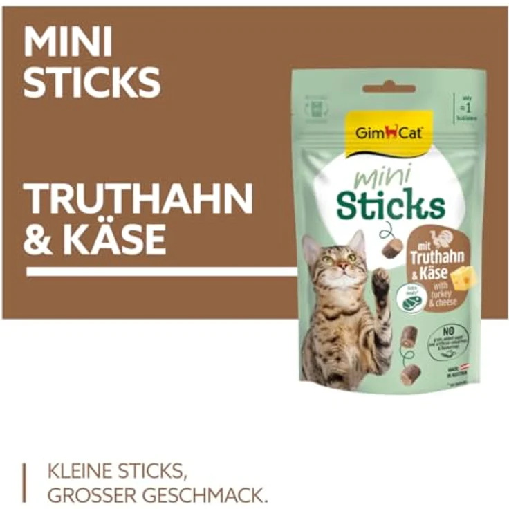 GimCat Mini Sticks Truthahn & Käse, getreidefreier Katzensnack mit Vitaminen und Taurin, 1 Beutel (50 g) – Bild 2
