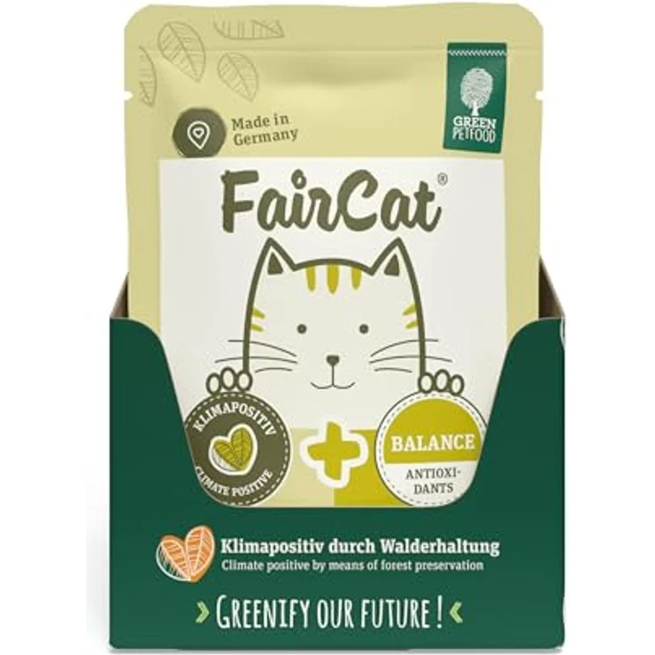 Green Petfood FairCat Balance, getreidefreies Nassfutter für ausgewachsene Katzen mit Tierwohl-Hühnchen, grünem Tee und Vitamin C+E, 8 x 85 g – Bild 2