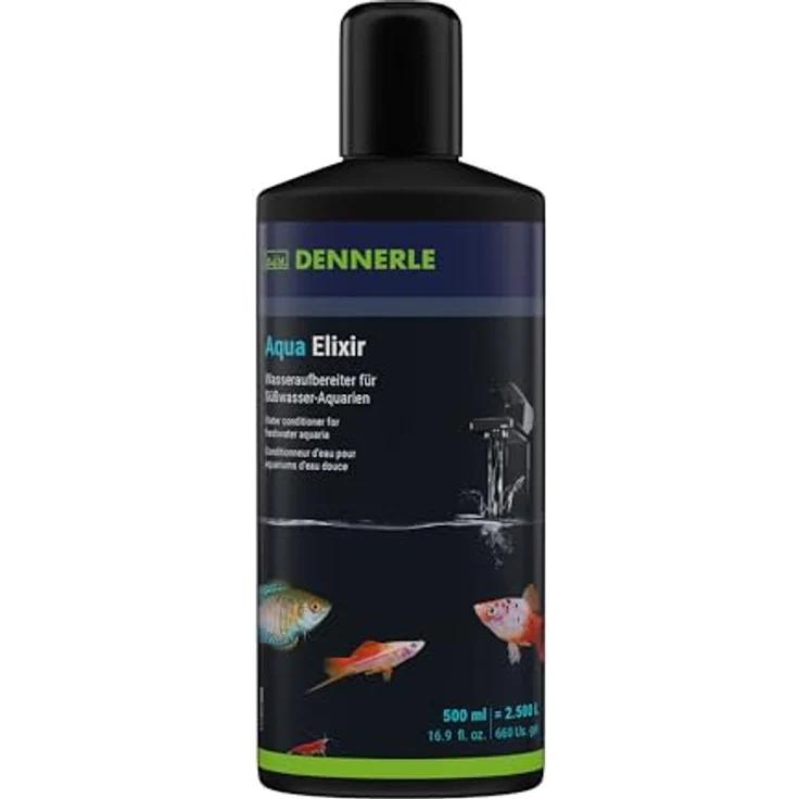 Dennerle Aqua Elixir 500 ml, Wasseraufbereiter für Süßwasser Aquarien - neutralisiert Chlor, bindet Schwermetalle, schützt Fische – Bild 1