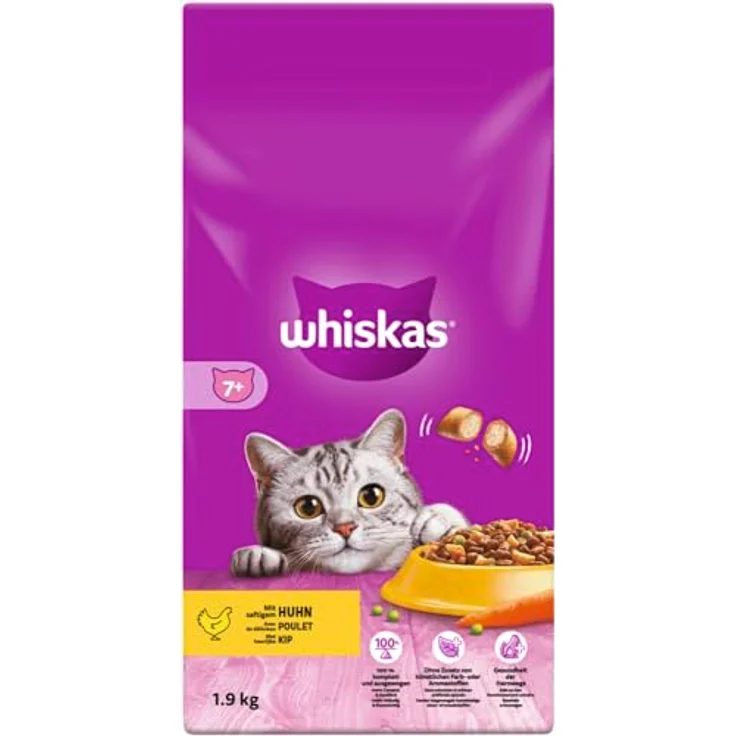 Whiskas Senior 7+, Katzenfutter mit Huhn, 1,9 kg, zur Unterstützung der Harnwege und Zahnpflege, mit Taurin und Vitamin E – Bild 2