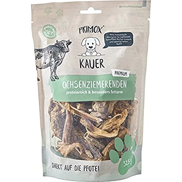 Primox Ochsenziemerenden, proteinreicher Kausnack für Hunde, besonders fettarm und 100% natürlich, 1 x 0.33 kg