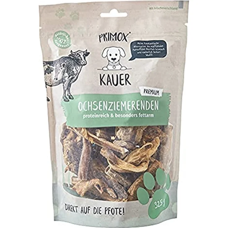 Primox Ochsenziemerenden, proteinreicher Kausnack für Hunde, besonders fettarm und 100% natürlich, 1 x 0.33 kg – Bild 1